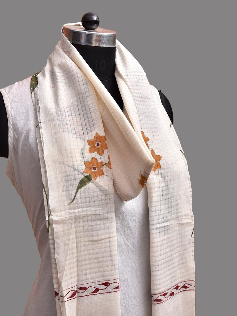 White Hand Painted Kota Cotton Dupatta with Floral Design ds3888
