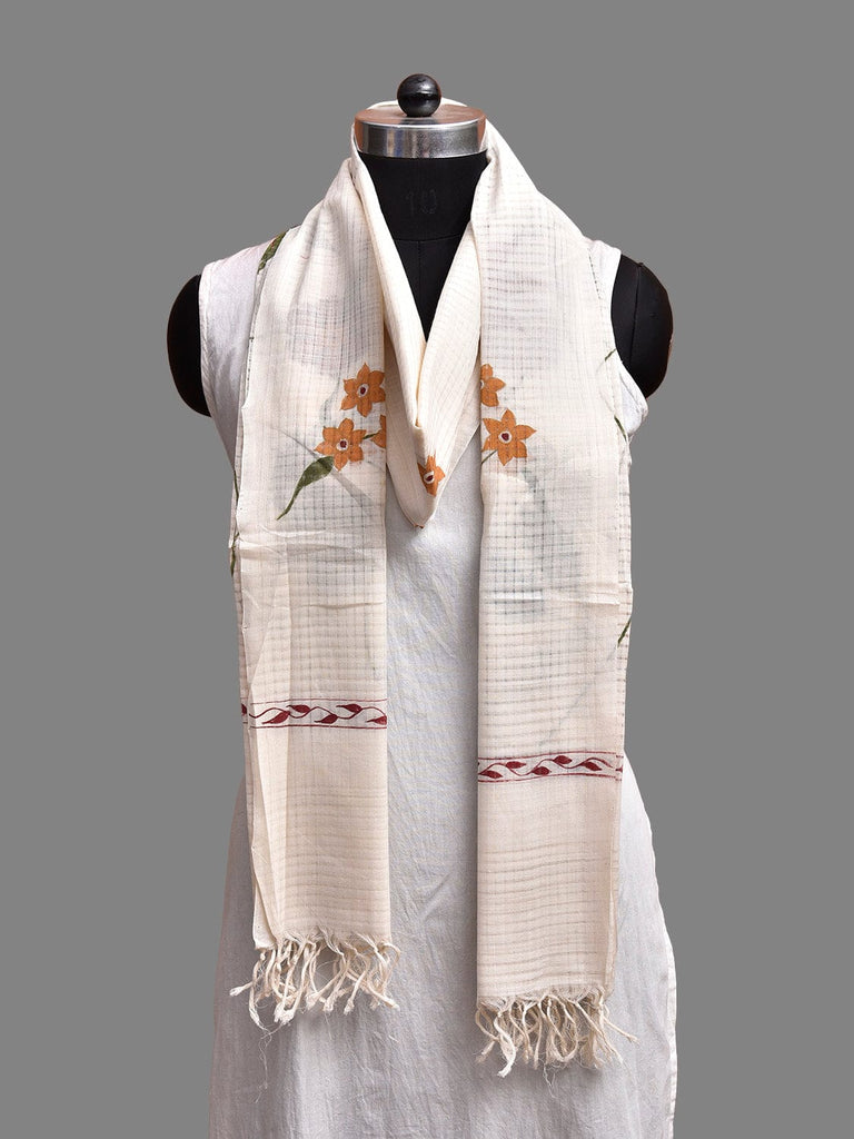 White Hand Painted Kota Cotton Dupatta with Floral Design ds3888