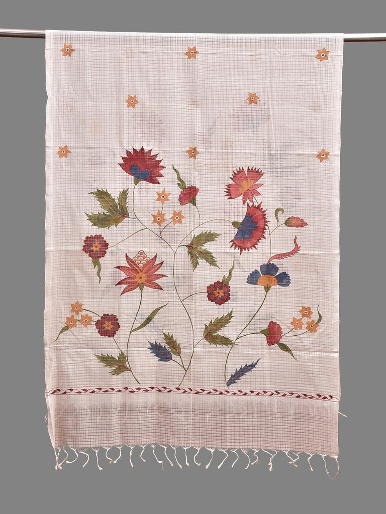 White Hand Painted Kota Cotton Dupatta with Floral Design ds3888