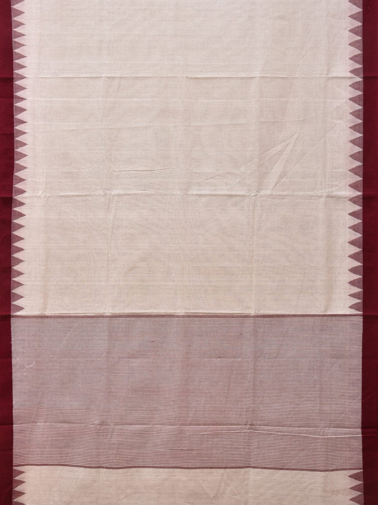White Khadi Cotton Handloom Plain Saree with Temple Border Design kh0612