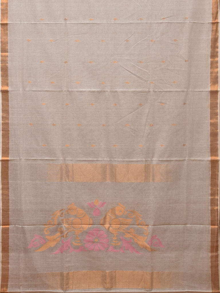 White Khadi Cotton Handloom Saree with Parrots Pallu Design Kh0305