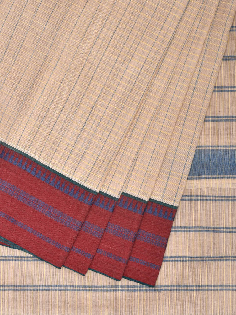 White Narayanpet Cotton Handloom Saree with Checks Design No Blouse np0866