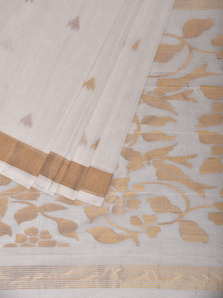 White Uppada Cotton Handloom Saree with Floral Pallu Design u2370