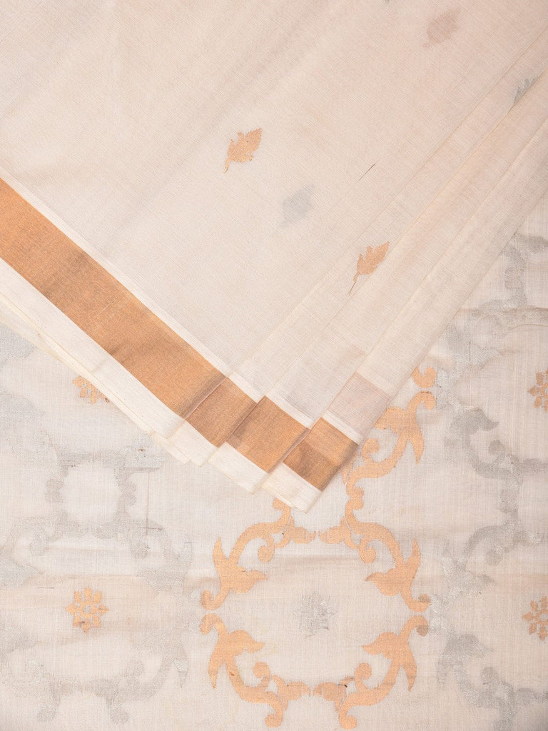 White Uppada Cotton Handloom Saree with Grill Pallu Design u2041