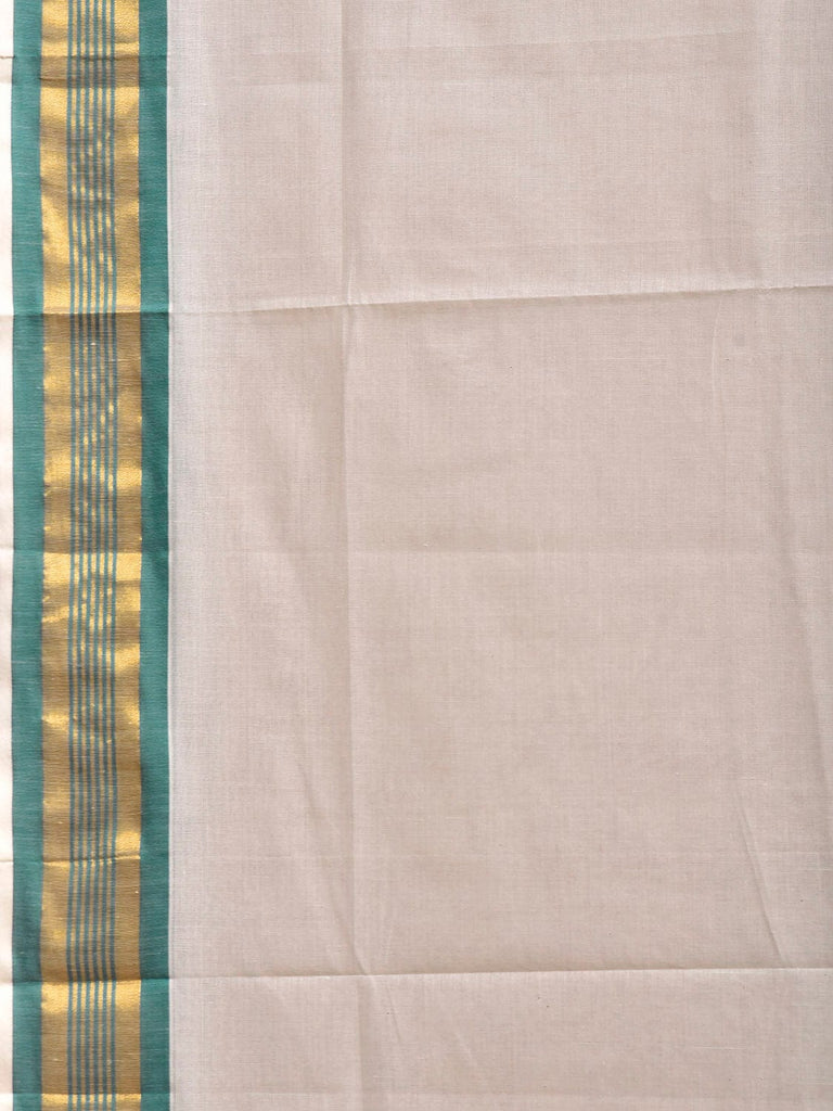 White Venkatagiri Cotton Plain Saree with Strips Pallu Design No Blouse v0305