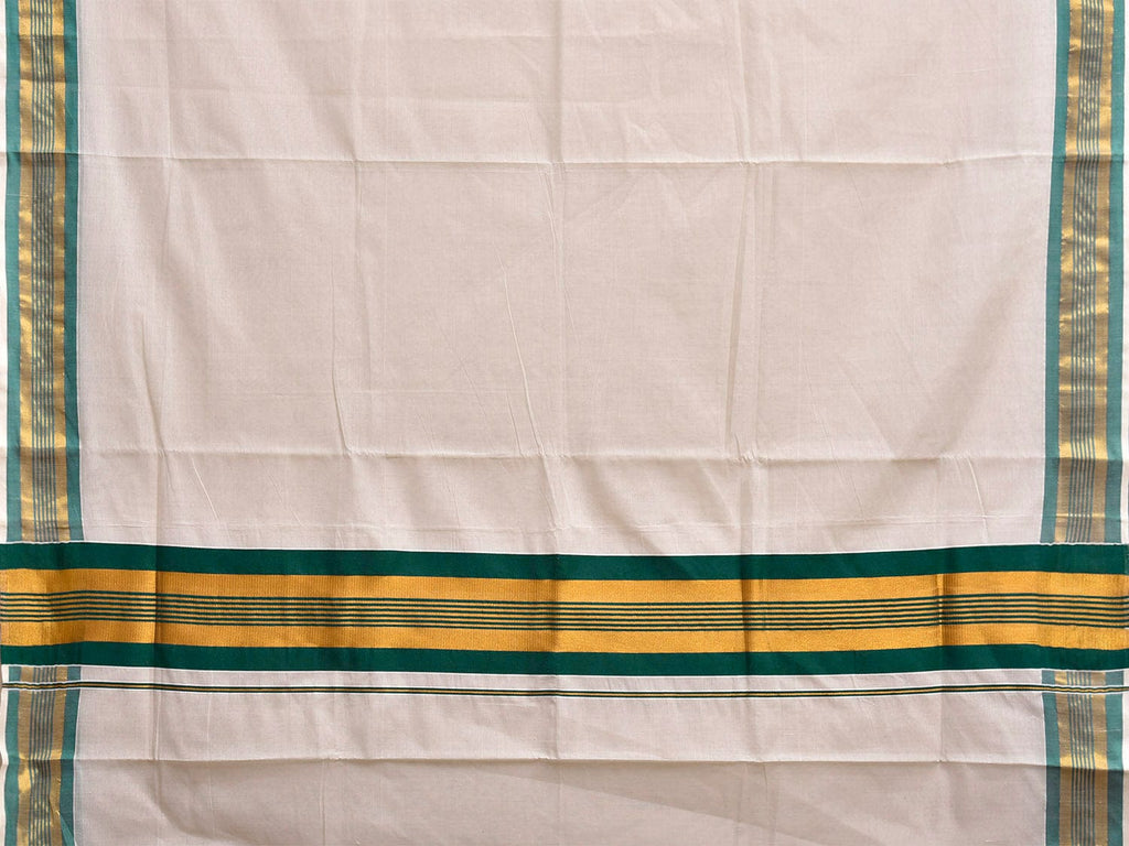 White Venkatagiri Cotton Plain Saree with Strips Pallu Design No Blouse v0305