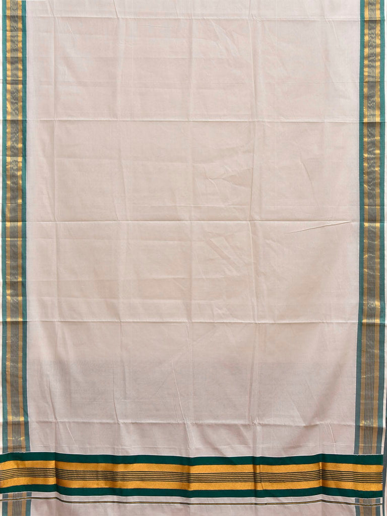 White Venkatagiri Cotton Plain Saree with Strips Pallu Design No Blouse v0305