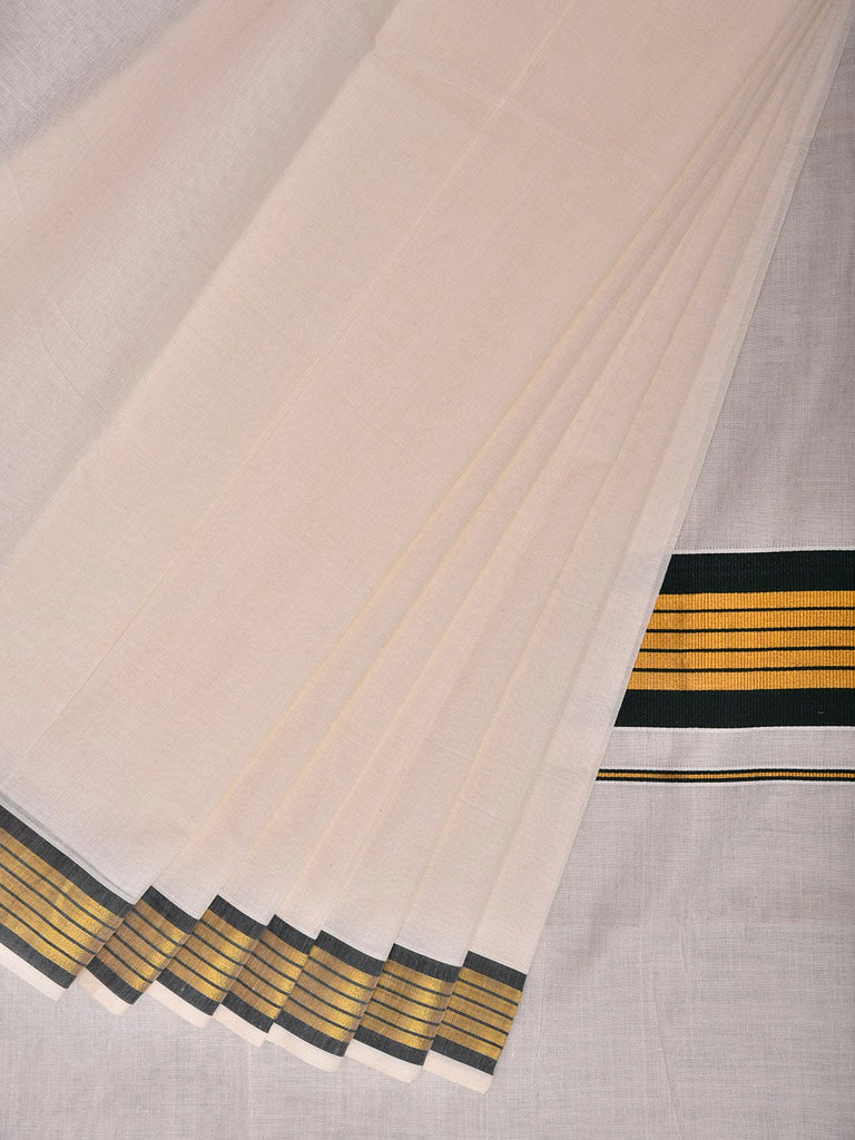 White Venkatagiri Cotton Plain Saree with Zari Strip Pallu Design No Blouse v0307