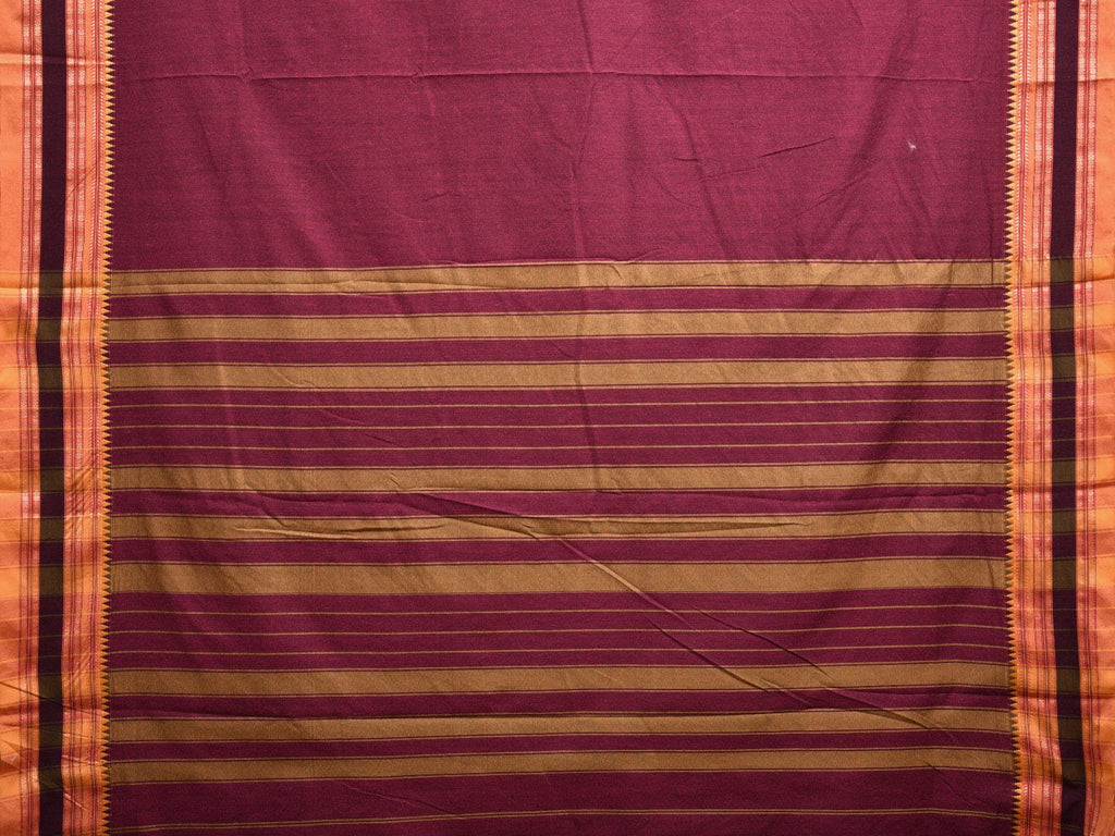Wine and Mustard Bamboo Cotton Plain Saree with Strips Pallu Design No Blouse bc0597