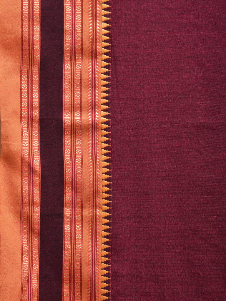 Wine and Mustard Bamboo Cotton Plain Saree with Strips Pallu Design No Blouse bc0597