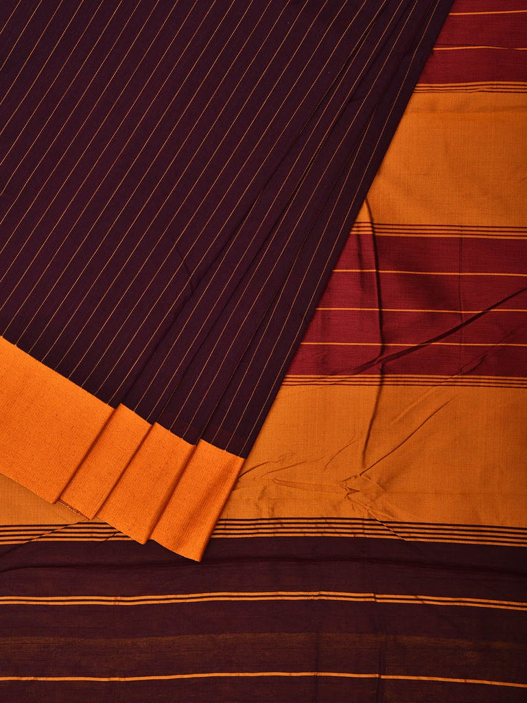 Wine and Yellow ilkal Cotton Viscose Saree with Strips Design o0524