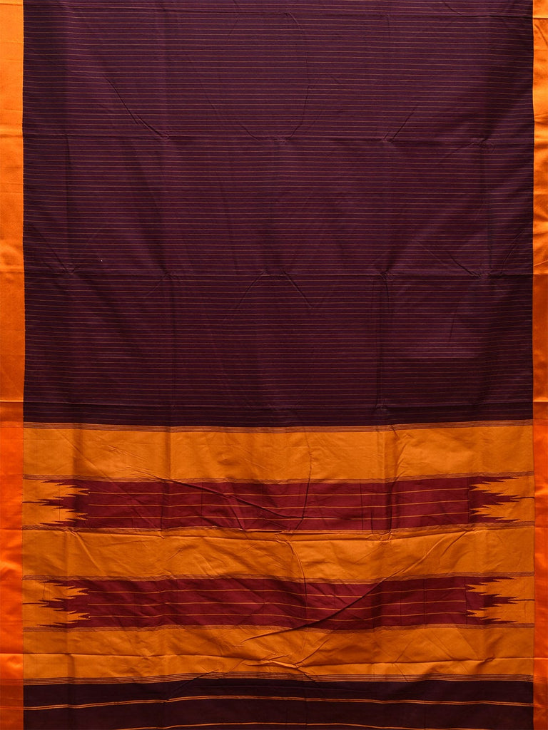 Wine and Yellow ilkal Cotton Viscose Saree with Strips Design o0524