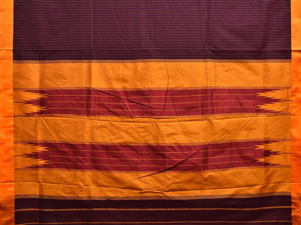 Wine and Yellow ilkal Cotton Viscose Saree with Strips Design o0524