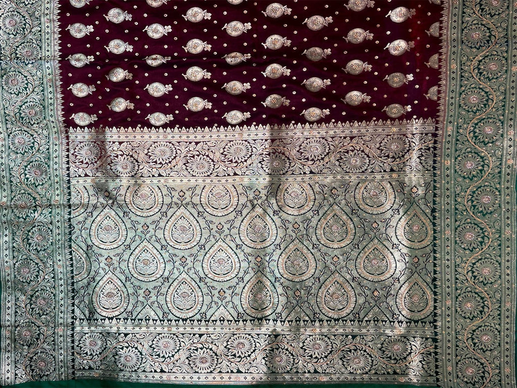 Wine Banaras Katan Silk Saree with Body Butti and Border Design b0365s