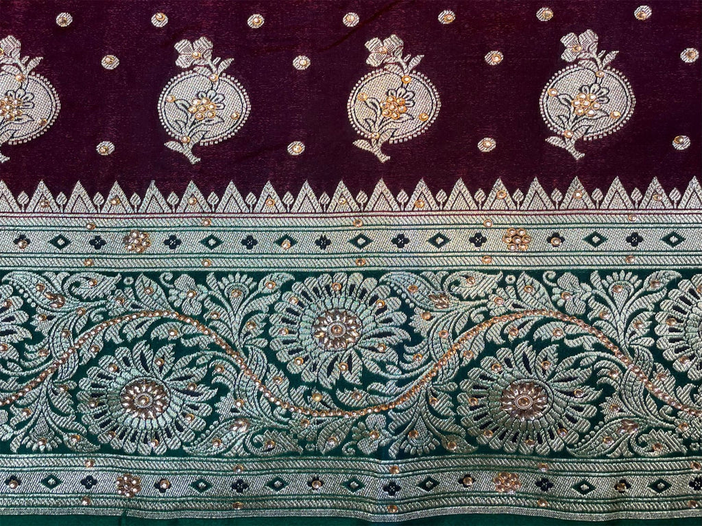 Wine Banaras Katan Silk Saree with Body Butti and Border Design b0365s