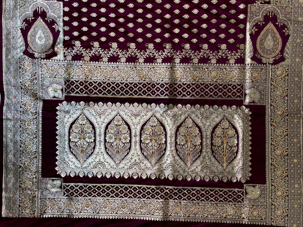Wine Banaras Katan Silk Saree with Body Butti and Stone Work Design b0373ds