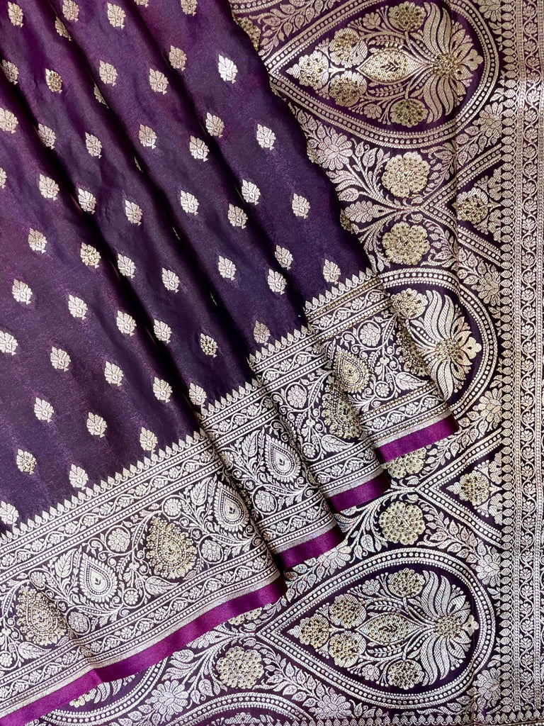 Wine Banaras Katan Silk Saree with Body Butti and Stone Work Design b0380ds