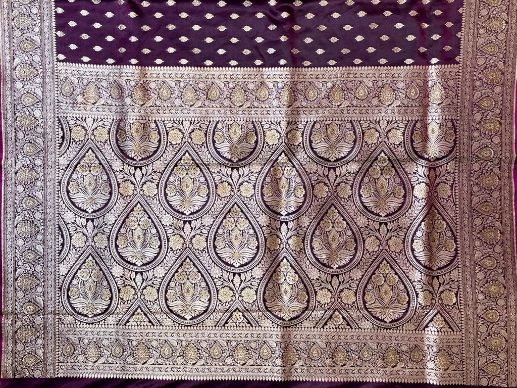 Wine Banaras Katan Silk Saree with Body Butti and Stone Work Design b0380ds