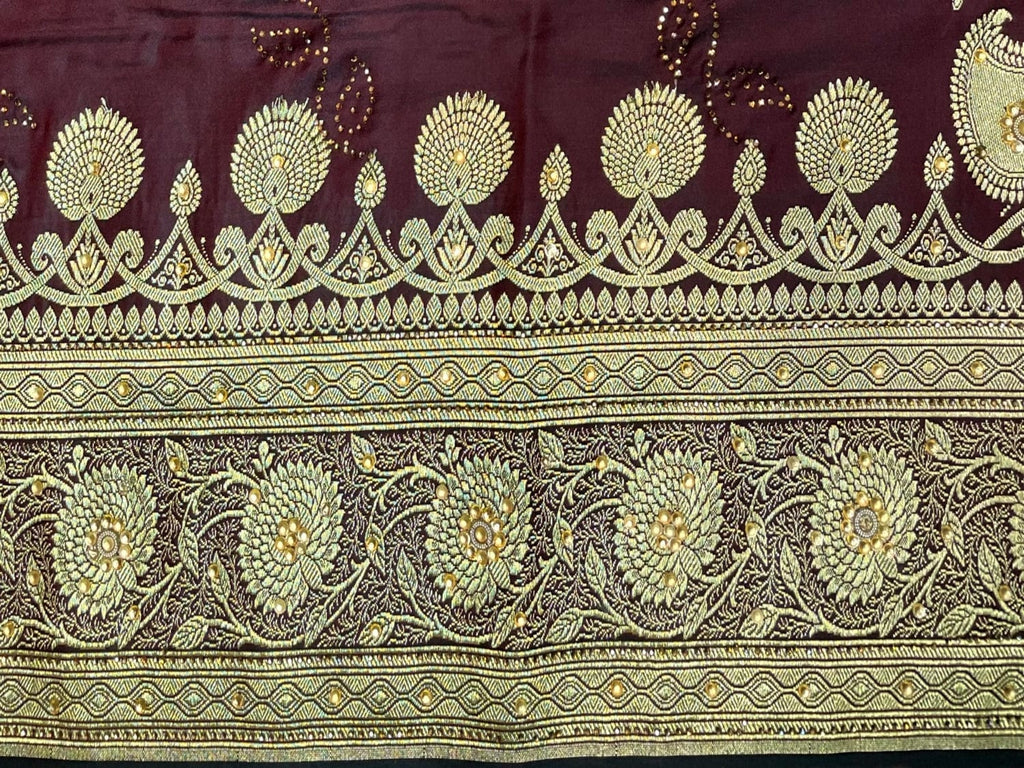 Wine Banaras Katan Silk Saree with Body Butti and Work Design b0385ds