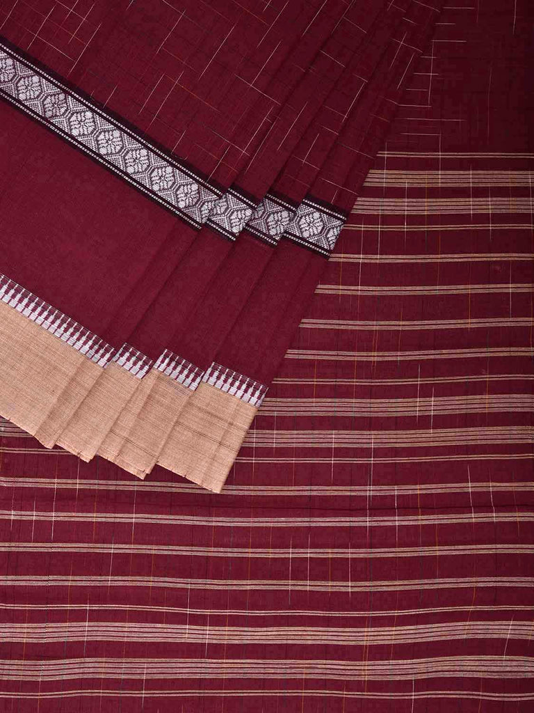 Wine Narayanpet 80s Cotton Handloom Saree with Ikat Weave and Big Border Design No Blouse np1136