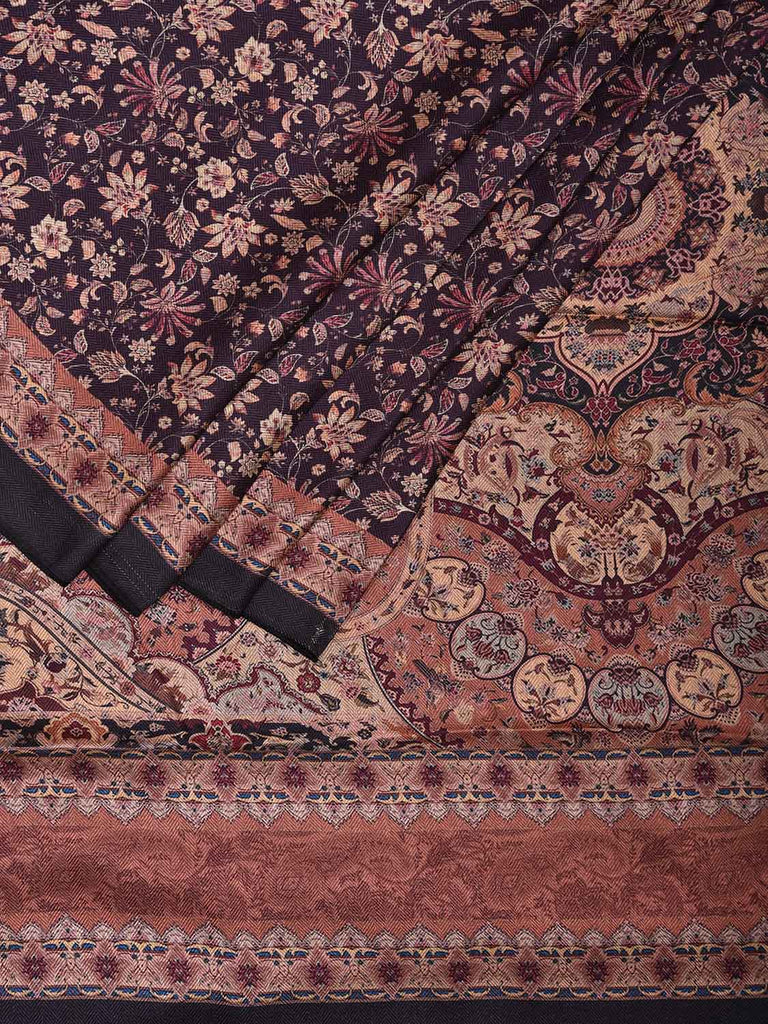 Wine Pashmina Print Viscose Saree with Floral Body and Pallu Design o0600