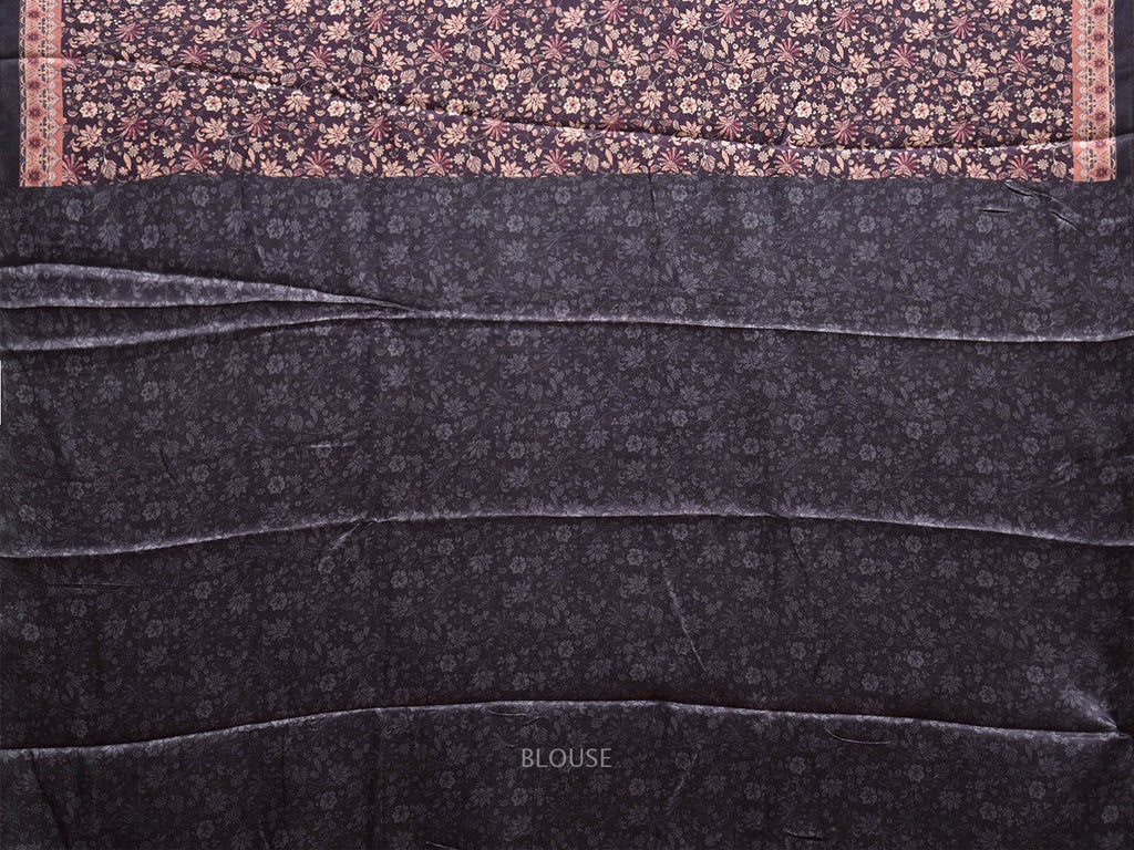 Wine Pashmina Print Viscose Saree with Floral Body and Pallu Design o0600