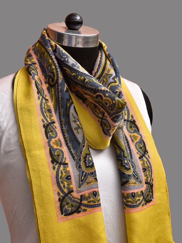 Yellow and Blue Digital Print Woolen Stole with Pasley Design ds3920