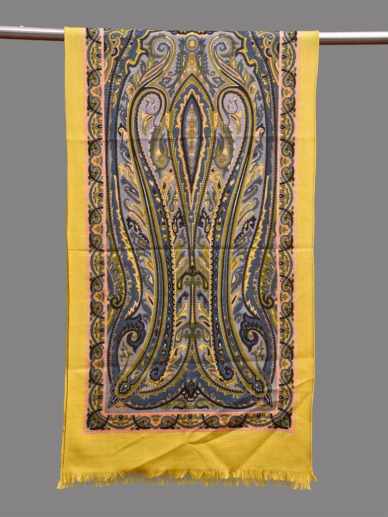 Yellow and Blue Digital Print Woolen Stole with Pasley Design ds3920