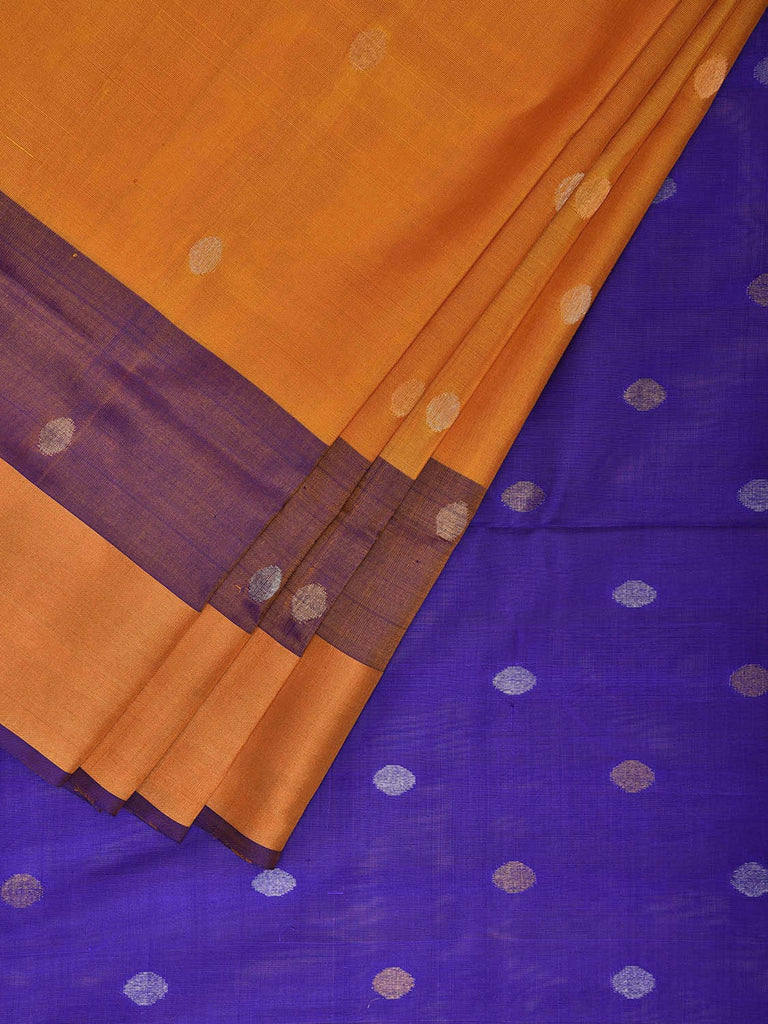 Yellow and Dark Blue Uppada Silk Handloom Saree with Body Buta Design u2312