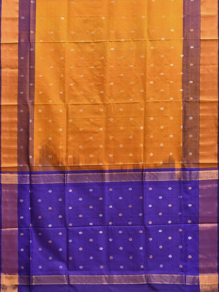 Yellow and Dark Blue Uppada Silk Handloom Saree with Body Buta Design u2312