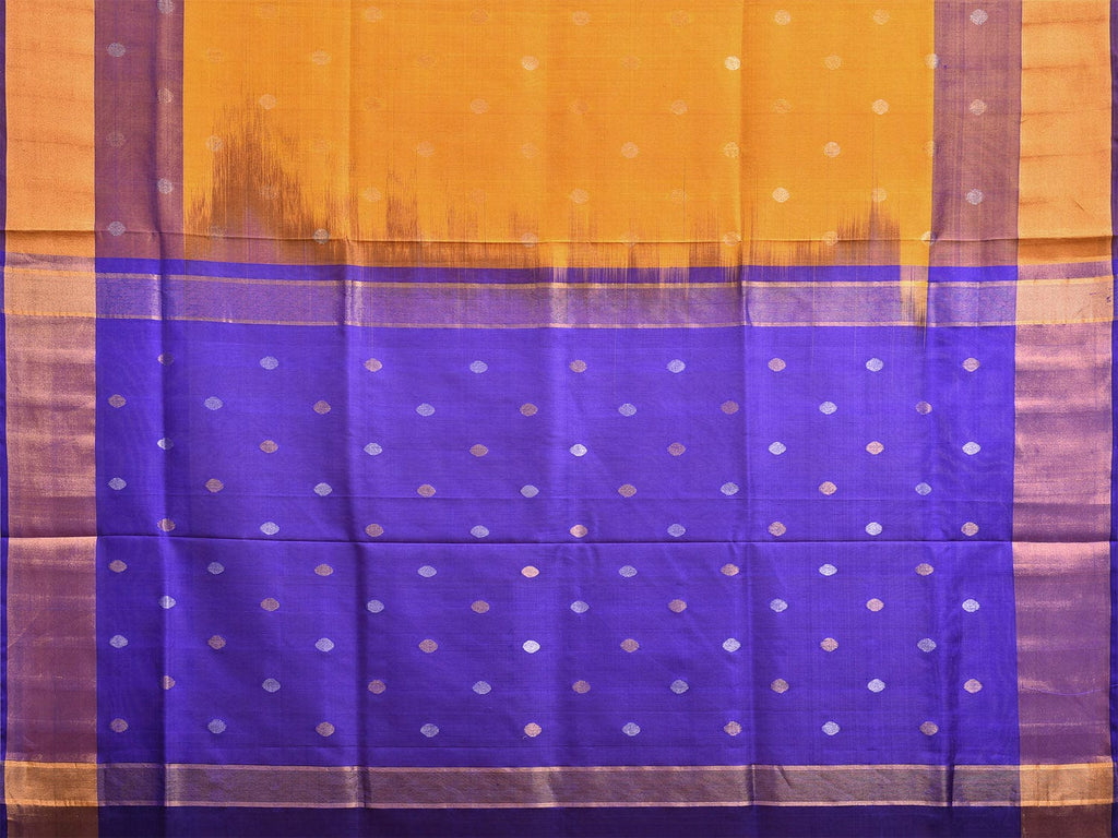 Yellow and Dark Blue Uppada Silk Handloom Saree with Body Buta Design u2312