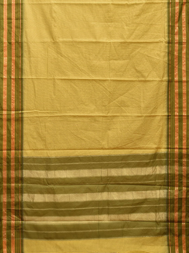 Yellow and Green Bamboo Cotton Viscose Silk Saree with Checks Design No Blouse bc0500
