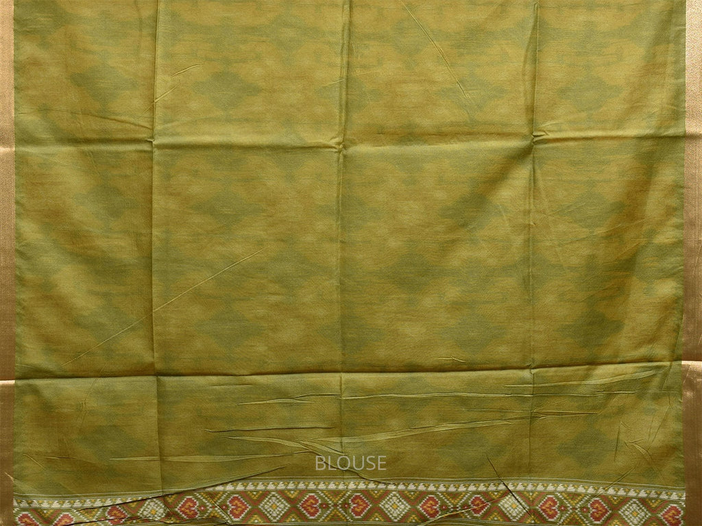 Yellow and Green Ikat Jacquard Viscose Silk Saree with All Over Design o0514