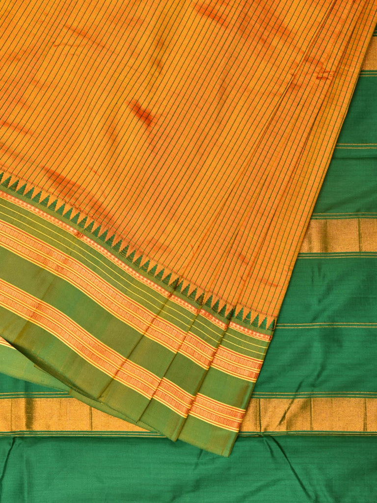 Yellow and Green Narayanpet Silk Handloom Saree with Checks Design No Blouse np0764