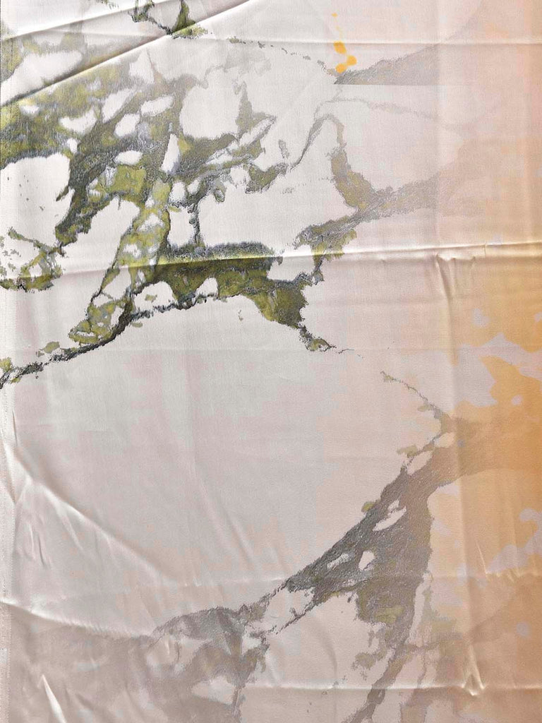 Yellow and Light Grey Digital Print Satin Saree with Abstract Design o0674