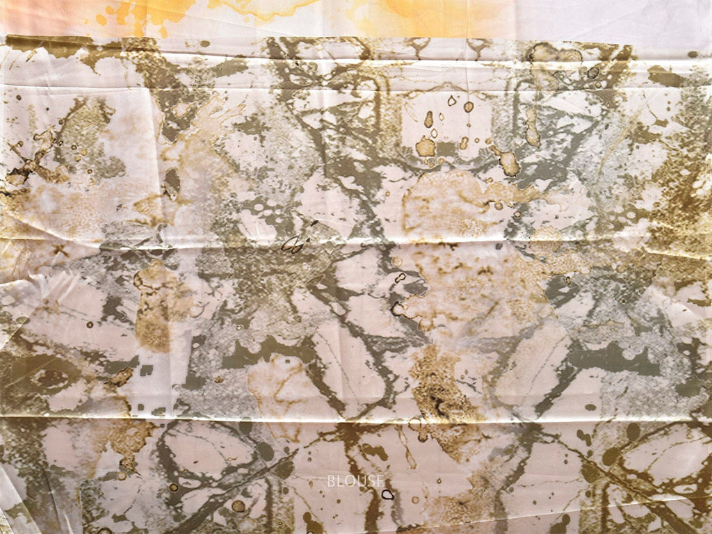 Yellow and Light Grey Digital Print Satin Saree with Abstract Design o0674