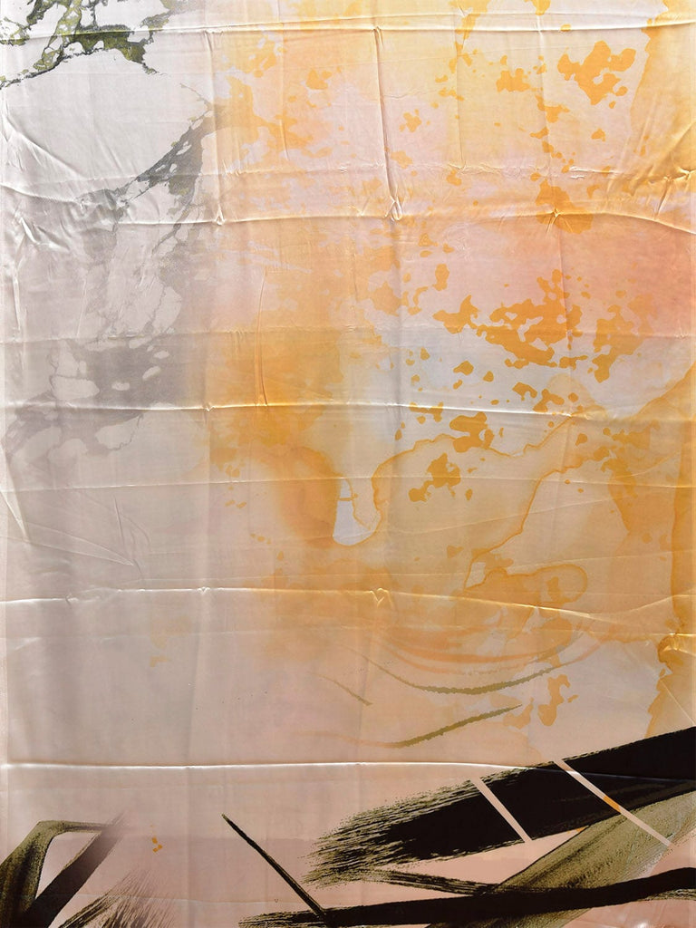 Yellow and Light Grey Digital Print Satin Saree with Abstract Design o0674