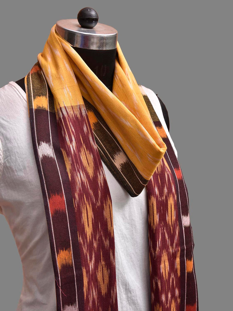 Yellow and Maroon Pochampally Ikat Cotton Handloom Dupatta with Zig-Zag Design ds3910
