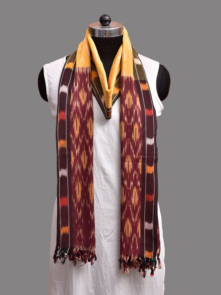 Yellow and Maroon Pochampally Ikat Cotton Handloom Dupatta with Zig-Zag Design ds3910