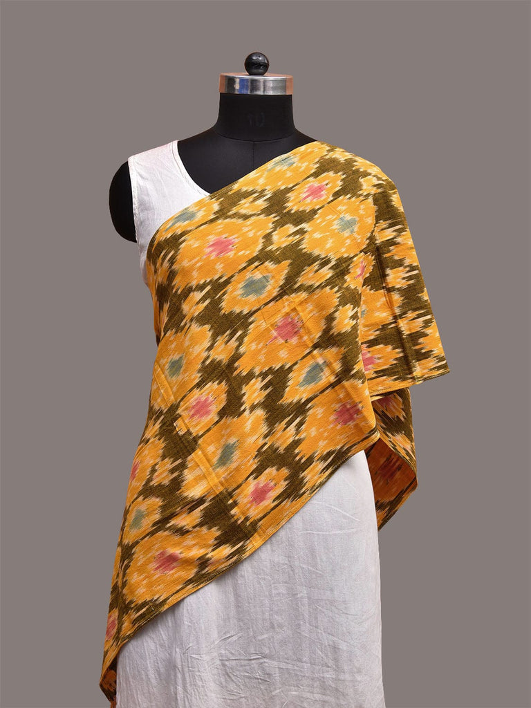 Yellow and Olive Pochampally Ikat Cotton Handloom Stole with Grill Design ds3658