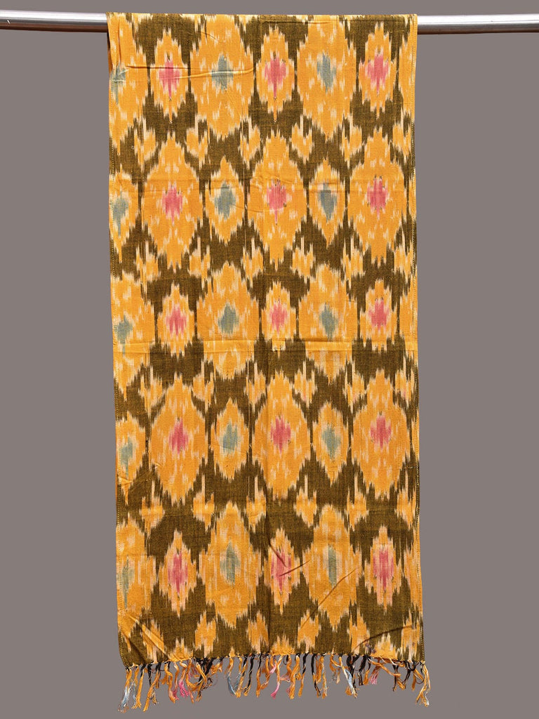 Yellow and Olive Pochampally Ikat Cotton Handloom Stole with Grill Design ds3658