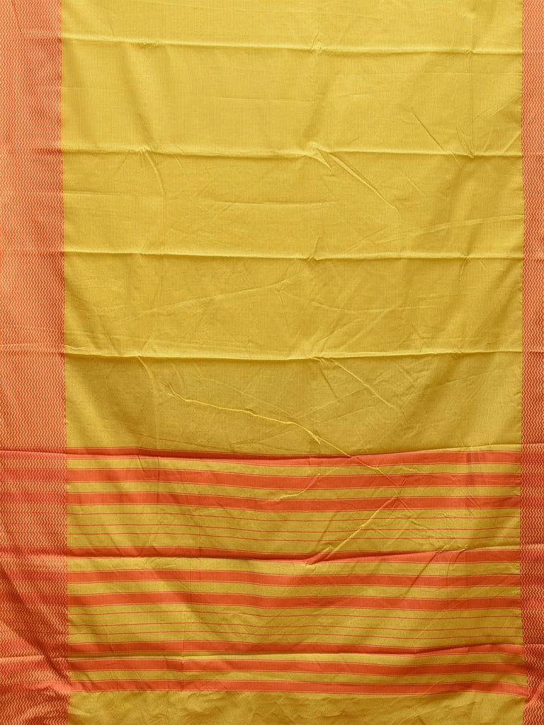 Yellow and Orange Bamboo Cotton Saree with Strips and Zig-Zag Border Design No Blouse bc0564