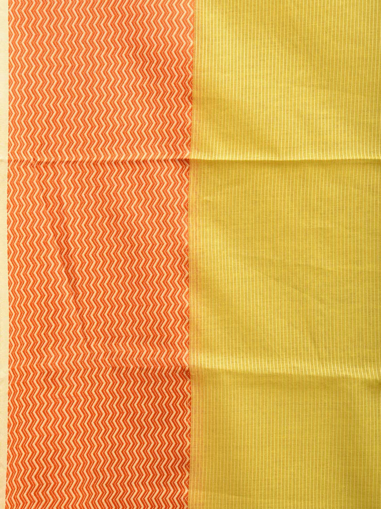 Yellow and Orange Bamboo Cotton Saree with Strips and Zig-Zag Border Design No Blouse bc0564