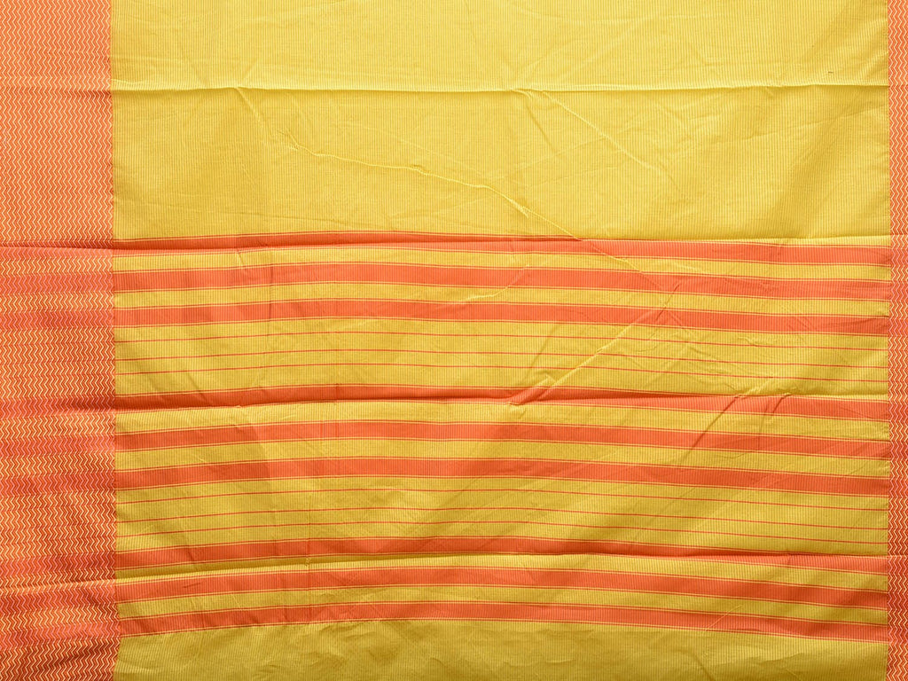 Yellow and Orange Bamboo Cotton Saree with Strips and Zig-Zag Border Design No Blouse bc0564