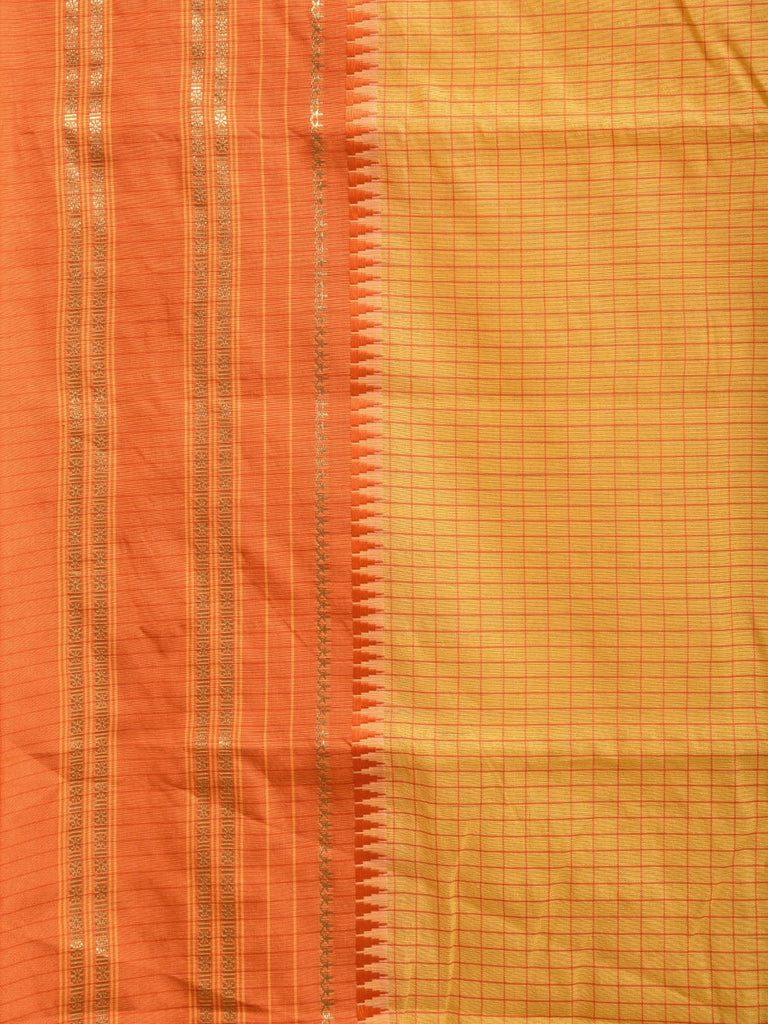 Yellow and Orange Bamboo Cotton Viscose Silk Saree with Checks Design No Blouse bc0375