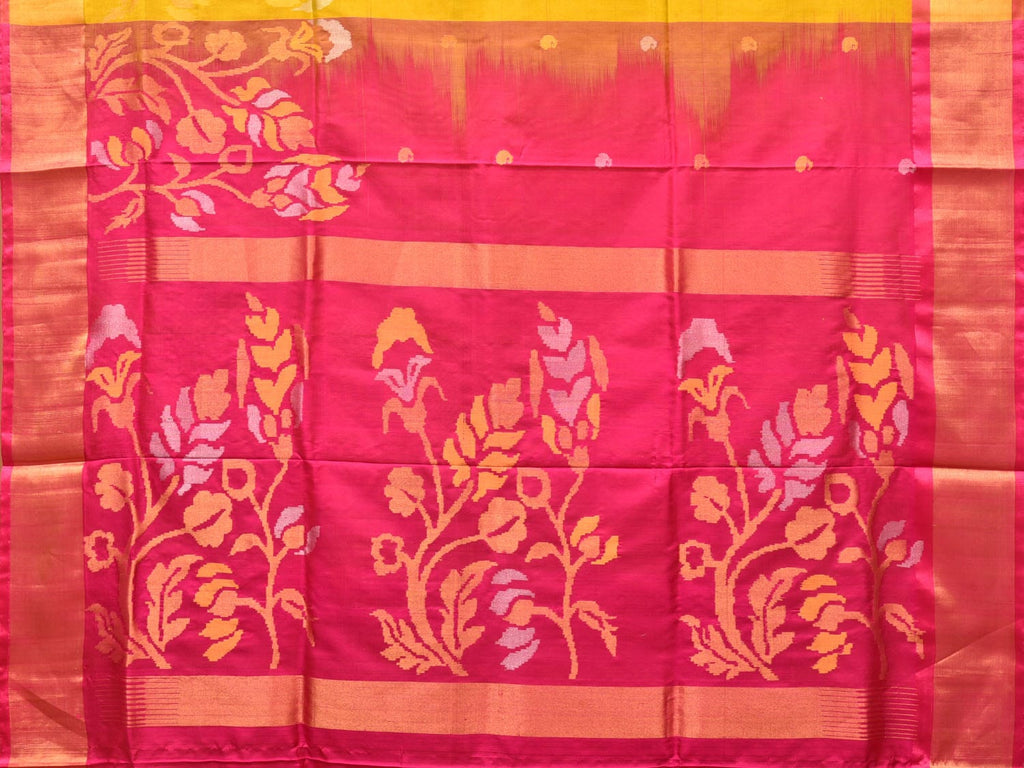 Yellow and Pink Uppada Silk Handloom Saree with One Side Border Design u2046