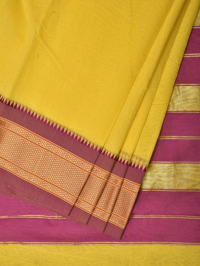 Yellow and Purple Bamboo Cotton Plain Saree with Contrast Pallu Design No Blouse bc0267