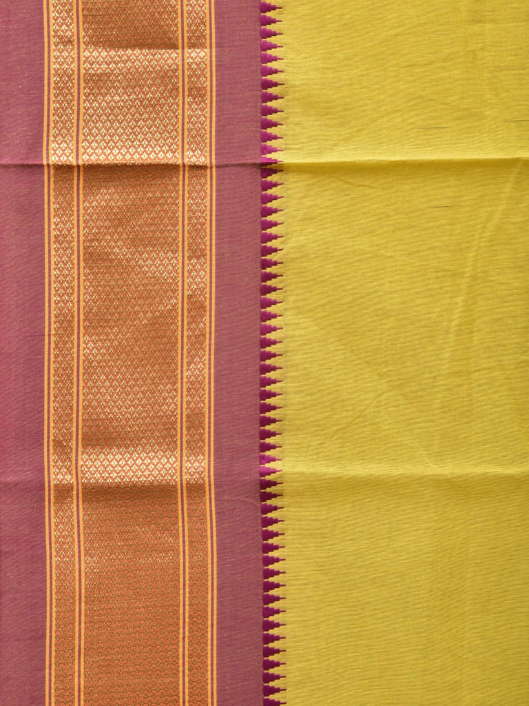 Yellow and Purple Bamboo Cotton Plain Saree with Contrast Pallu Design No Blouse bc0267