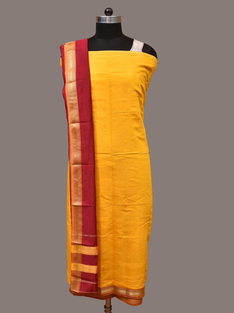 Yellow and Red Bamboo Cotton Fabric and Dupatta with Zari Border Design f0250
