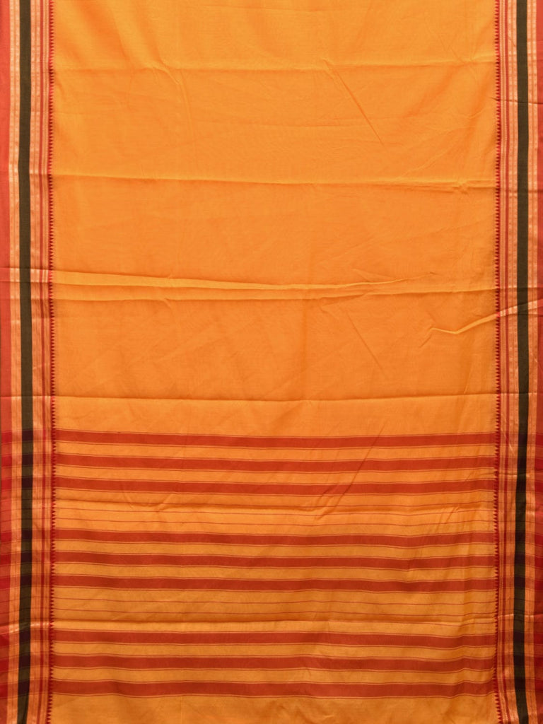 Yellow and Red Bamboo Cotton Plain Saree with Strips Pallu Design No Blouse bc0403